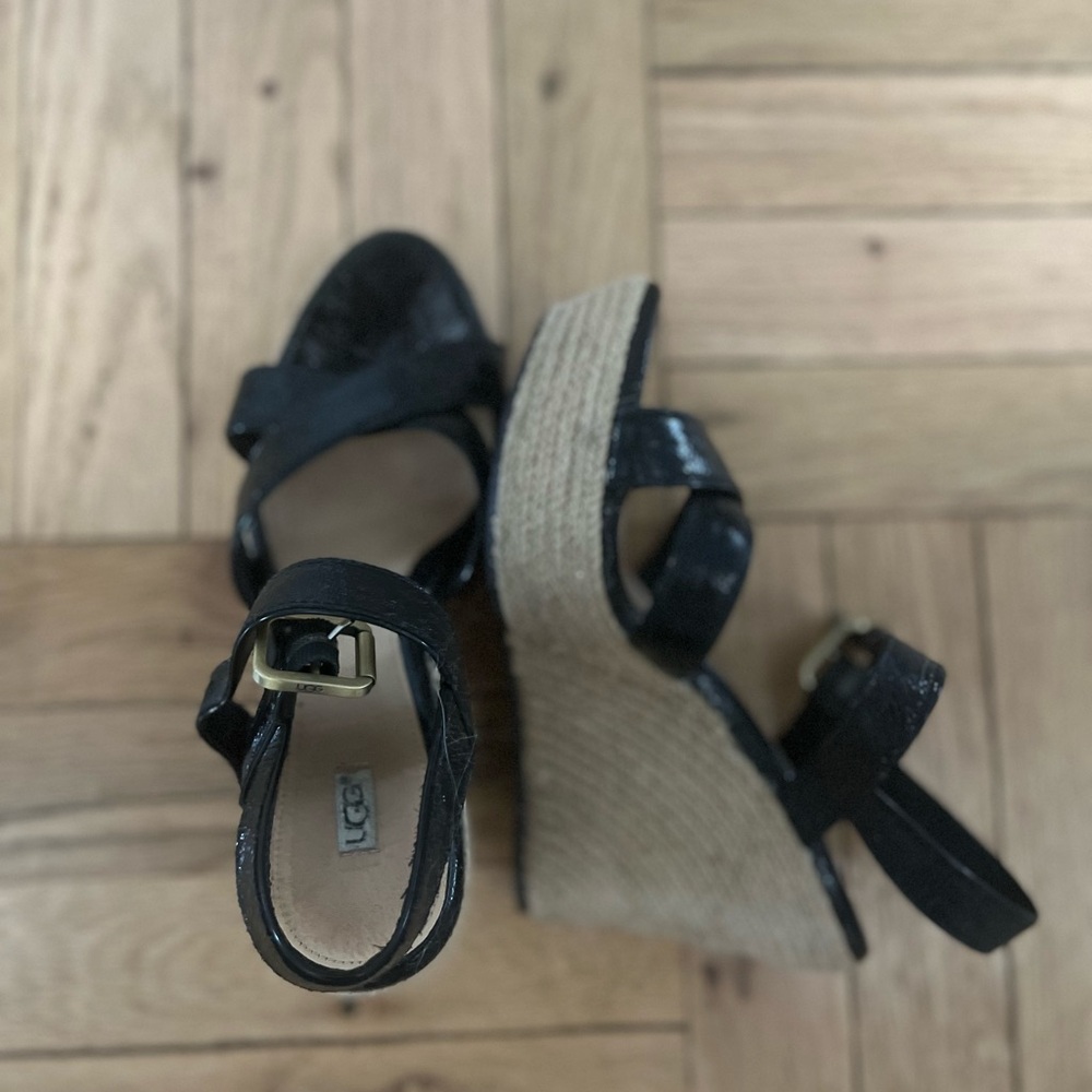 UGG Black Wedge Shoes with Adjustable Straps